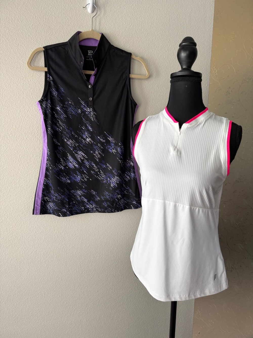 Women’s Sleeveless Black with Purple Golf top and White Tennis top